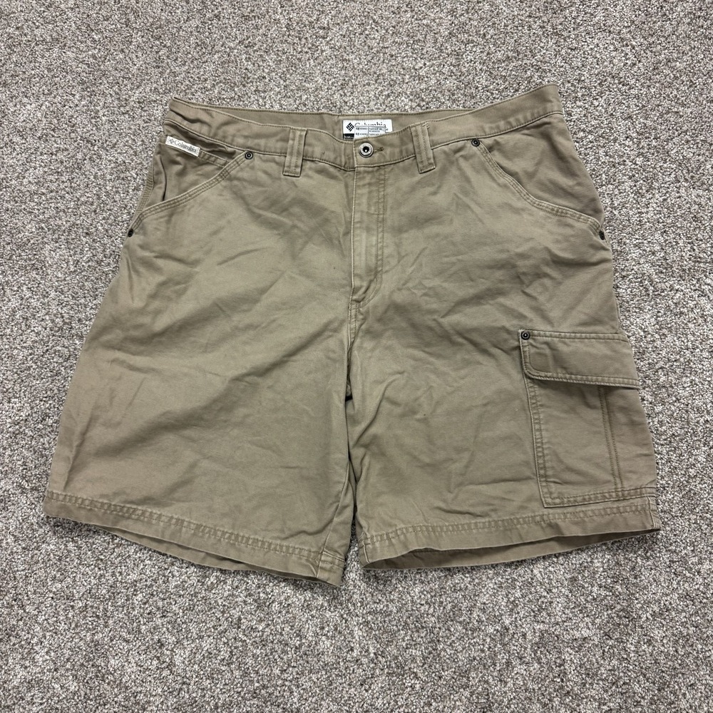 Columbia Cargo Shorts Mens 38 Beige Cotton Canvas Relaxed Fit Workwear Casual